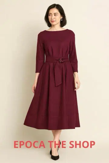 EPOCA THE SHOP 버건디 울 100% A라인 원피스