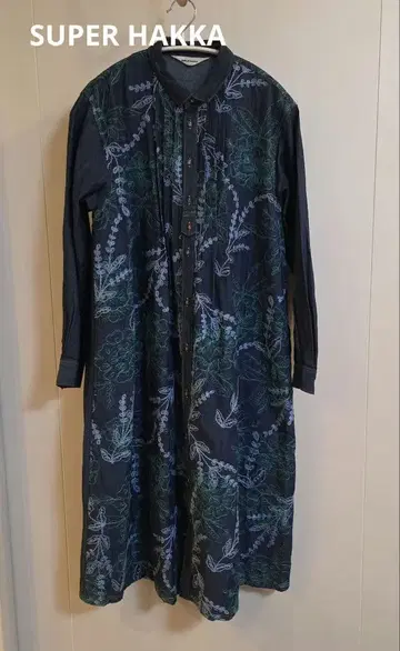 SUPER HAKKA 플라워 자수 긴팔 셔츠 원피스 다크 블루