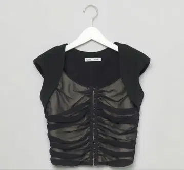 akiko aoki 시스루 개더 슬리브리스 상의 블랙