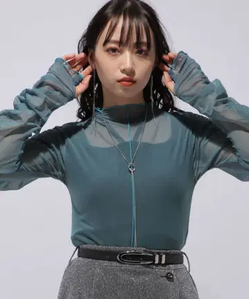 HARE 소매 개더 시어 멜로 티셔츠 그린 블루