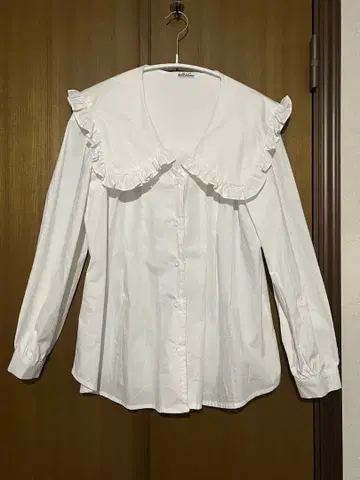 프릴 옷깃 화이트 셔츠 긴팔 면 100%