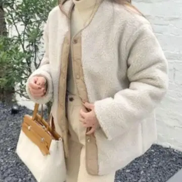 리버서블 보아 자켓 아우터 베이지 프리 사이즈