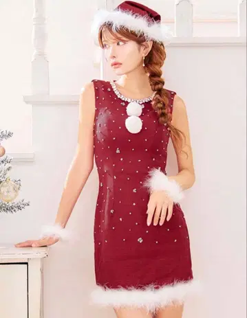 JEWELS 스톤 비쥬 슬리브리스 타이트 산타 코스프레 L 미개봉 새상품