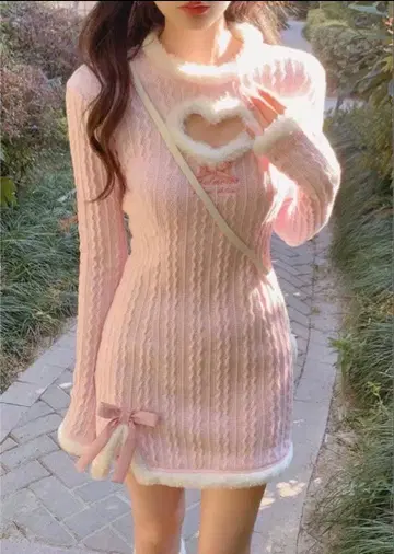 bobon21 하트 슬림 LOOK 니트 원피스 m