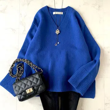 새상품급 에스트네이션 부드러운 캐시미어 V넥 니트 38 블루