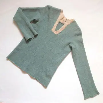 45rpm 울 100% 긴팔 스웨터 그린 오픈 프론트 넥