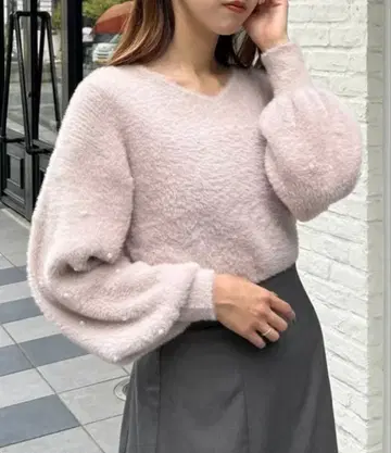 INGNI 넥 소매 펄 페더얀 니트