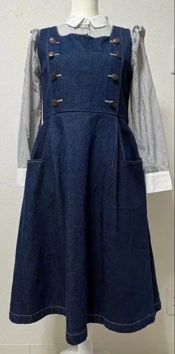 Fi.n.t 데님 오버롤 스커트 블라우스 세트