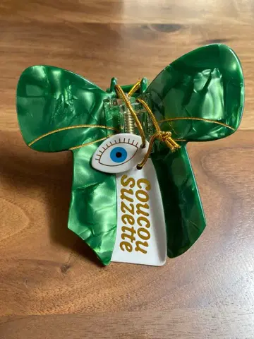 Coucou Suzette 그린 리본 헤어 클립