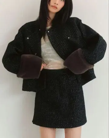 Lily Brown 2WAY 퍼 숏코트 스커트 셋업