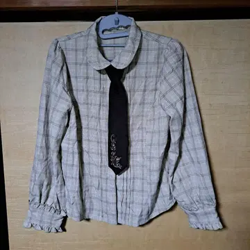 axes feamme 블라우스 셔츠 넥타이 체크 무늬 브라운 브라운