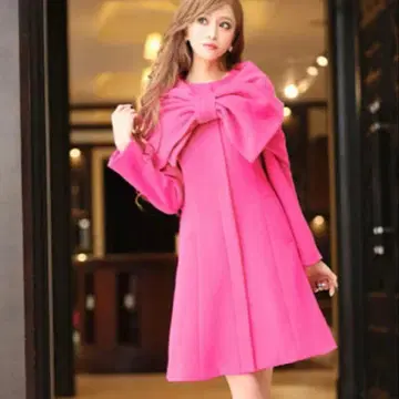 즉시 완판 아이템 에밀리아 위즈 울 케이프 핑크 리본 코트 S 사이즈