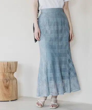 [ Andemiu ] 체크 레이스 내로우 스커트