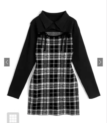 GRL 체크 무늬 프론트 오픈 리본 니트 미니 원피스[ru1373]