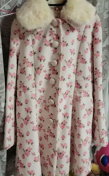 유메텐보 장미 패턴 리본 티어드 코트 빅 사이즈 LL 헤이세이 갸루 핑크