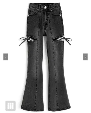 GRL 사이드 컷아웃 리본 플레어 데님 팬츠 cu578 블랙