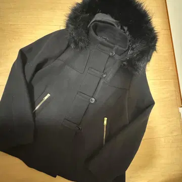 ZARA 블랙 퍼 후드 판초 코트 P 더플 자켓