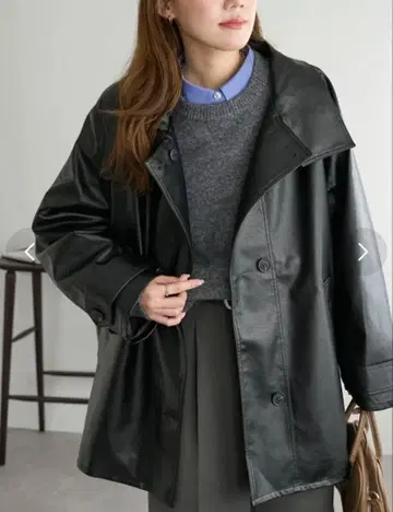 새상품 [ Discoat ] 인조 가죽 스탠드 코트 블랙