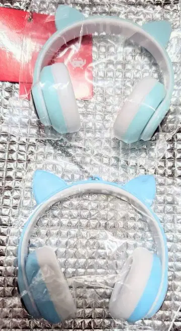 다이토 한정판 고양이 귀 헤드폰 미니어처 키링 스카이블루 파랑 세트