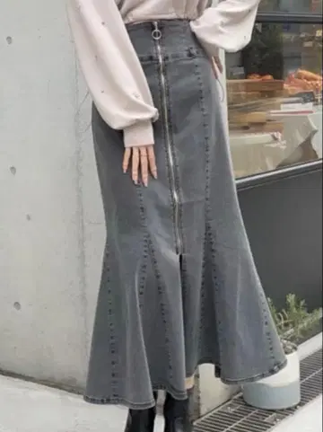 NOMAE 프론트 지퍼 데님 머메이드 스커트