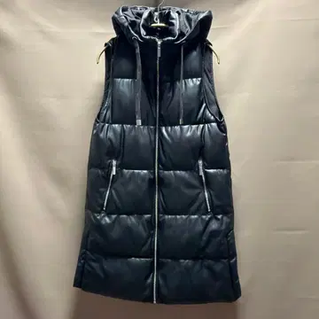 ZARA 블랙 인조 가죽 다운 베스트 후드 부착 S 사이즈