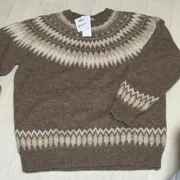 울 100% 큐신 패턴 크루넥 니트