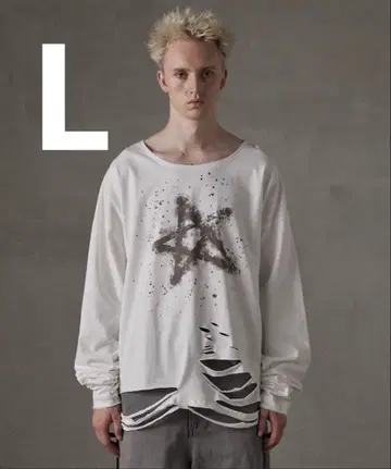 GRANCY 큐빅 디자인 그래픽 데미지 롱 T L