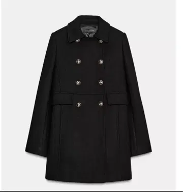 ZARA 블랙 울 혼방 숏 기장 더블 브레스트 코트 XS 사이즈