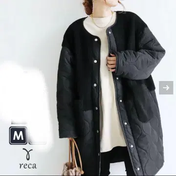 reca 레카 노카라 보아 호리병 퀼트 코트 블랙 여성용 아우터