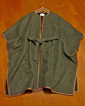 BEIGE, 베이지 울 판초 그레이 벨트 포함 코트 사이즈 4