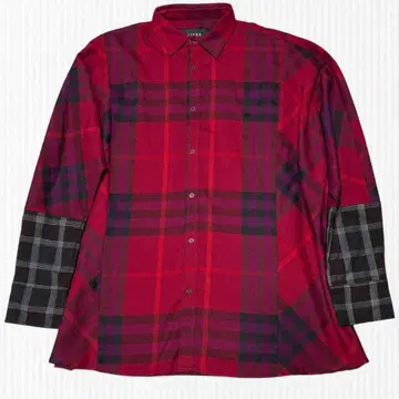 AIVER 남성용 체크 절개 셔츠 레드 계열 긴팔 상의 L 아이버