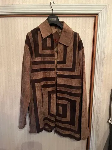 구제 의류 Prestige 기하학 패턴 스웨이드 자켓