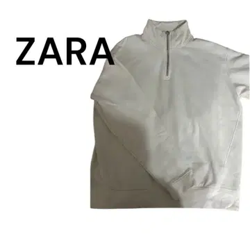ZARA 화이트 하프 지퍼 맨투맨 M