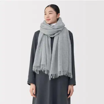 무인양품 MUJI 포근한 울 대형 스톨 얇은 소재 머플러 라이트 그레이