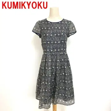 A5527 쿠미쿄쿠 롱 원피스 프렌치 슬리브 플레어 꽃무늬 블랙 2