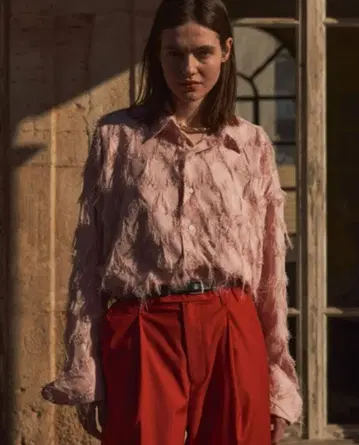 프린지 디자인 핑크 긴팔 셔츠