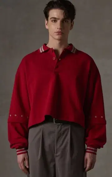 GRANCY 빨간색 피케 셔츠 긴팔