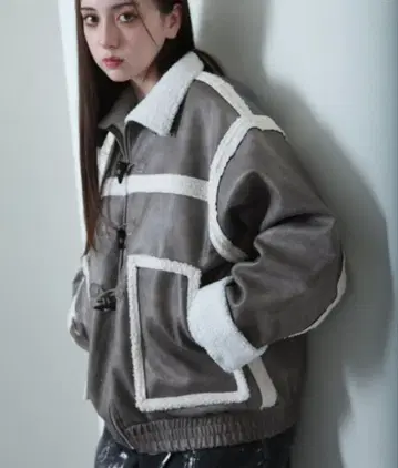 Nilway 보아 포함 그레이 합성 피혁 자켓