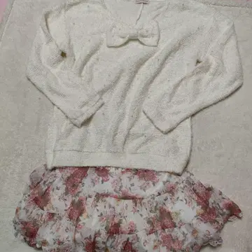 리본 펄 니트 화이트 히메 스타일 빅 리본 리즈리사 스타일