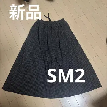 사만사 모스모스 린넨코튼 100% 깅엄 체크 패턴 롱 스커트