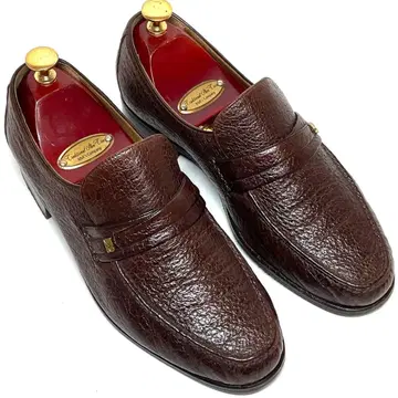 MORESCHI 하프 안장 로퍼 브라운 UK 6 페커리 가죽 신발