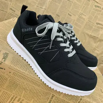 새상품 여성용 23.0cm 경량 통굽 레트로 스니커즈 블랙 3361