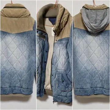 데님 이소재 블루종 점퍼 바이컬러 배색 2WAY 퀼팅 패턴