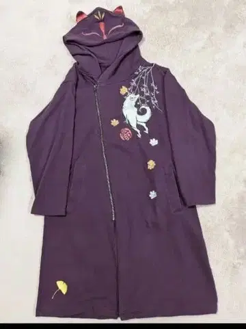 금석 여우 자수 금석 -KON-JAKU- 롱 기장 후드티