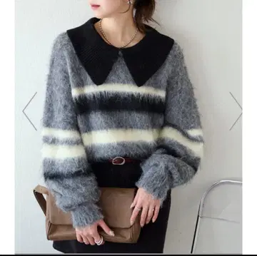 DISCOAT 샤기 보더 카라 달린 풀오버