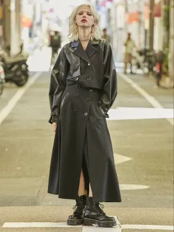 jouetie 에코 가죽 도킹 슬리브 3WAY 코트 블랙