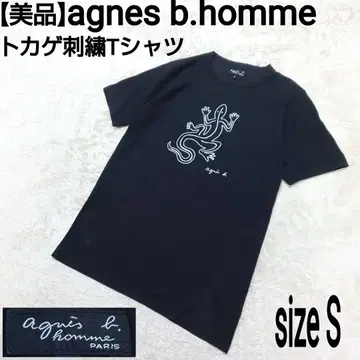 새상품급 agnes b. homme 도마뱀 자수 반팔 티셔츠 블랙