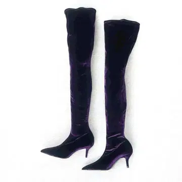 ZARA 벨벳 롱 부츠 퍼플 벨로아 23.5