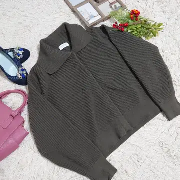 새상품급 OPAQUE.CLIP 카라 부착 가디건 (M) 블랙/스냅 버튼