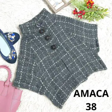 AMACA 가디건 ( M ) 그레이/화이트/그래프 체크/울